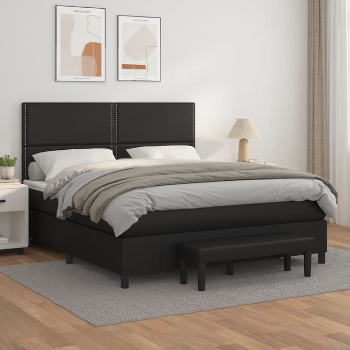 vidaXL - Boxspring - met - matras - kunstleer - zwart - 180x200 - cm