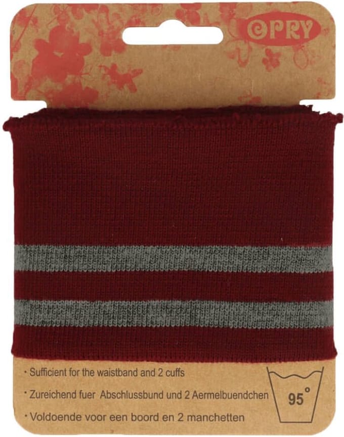 OPRY BOORD EN MANCHETTEN ELASTISCH 6,5CM - 1,1M - ROOD/GRIJS - PER PAKJE.