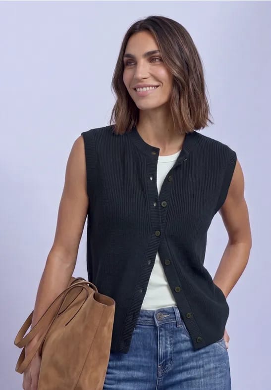 Gebreid vest met ronde hals en knoopsluiting