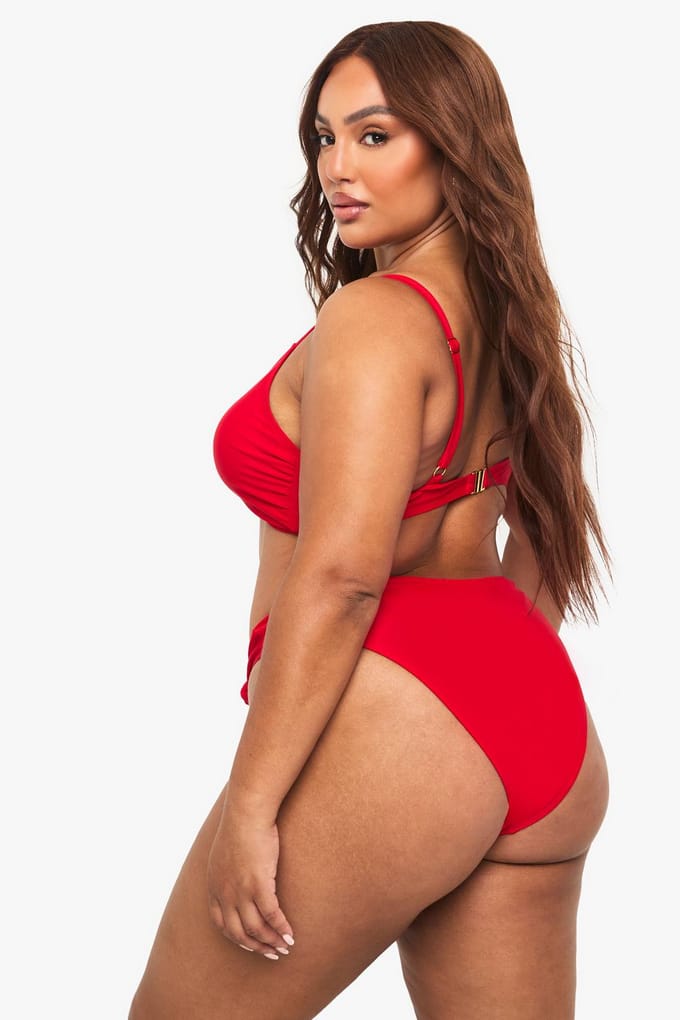 boohoo Dames Plus Gepolsterde Knoop Voordetail Bikini Top | Rood | Maat: 56