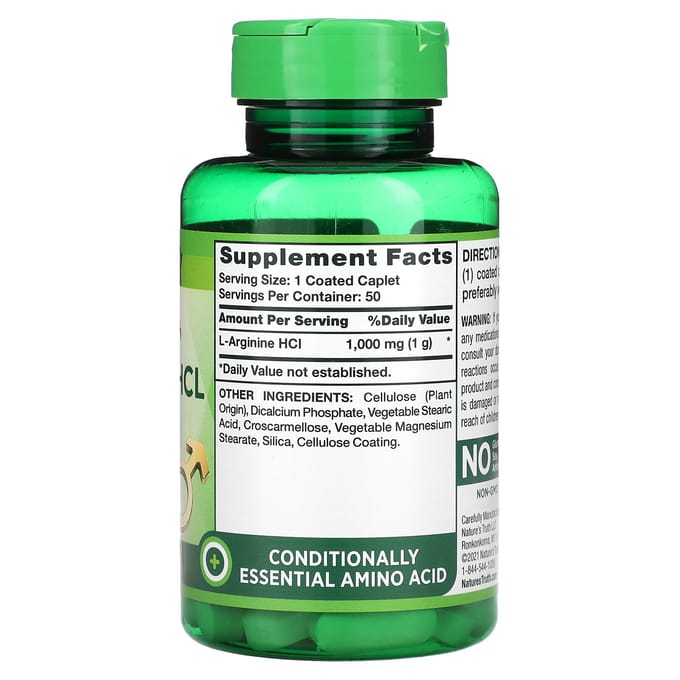 Nature's Truth, Vitamines, L-Arginine Hcl Force Maximale, 1 000 mg, 50 Comprimés Enrobés