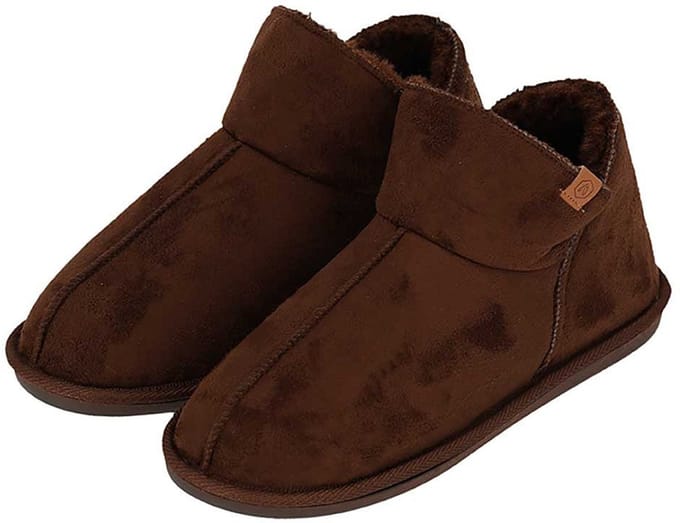 Apollo heren sloffen - instappers - bruin - suede look - hoog model - pantoffels - harde zool 45-46