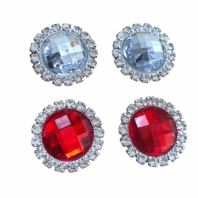 2 paar Clip oorbellen Vel rood wit strass 2 cm