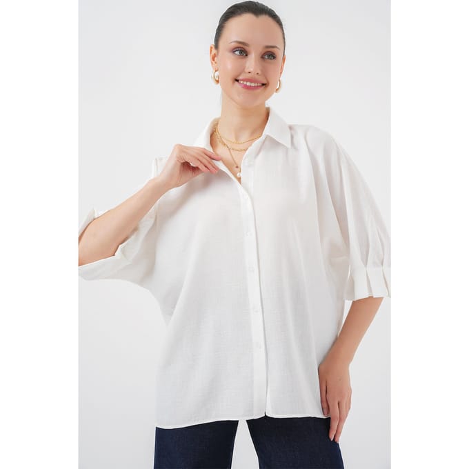 Losse Fit Linnen Gemengde Shirt met Strik