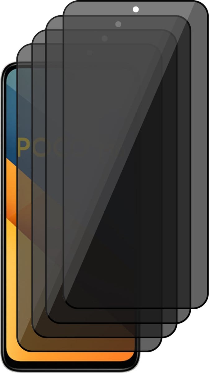 Privacy Screenprotector geschikt voor Poco M6 - 4x Volledig Dekkend Glas Screen Protector