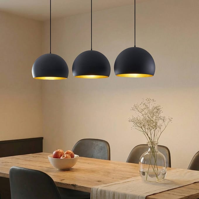 Lindby hanglamp Tarjei, 146 cm lang, zwart/goud, metaal