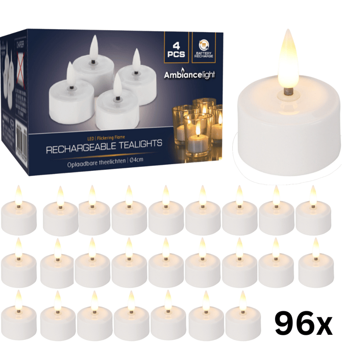 Theelichtjes LED Box 96 stuks Oplaadbaar - Ø4cm *Uitbreidingsset ZONDER oplader*