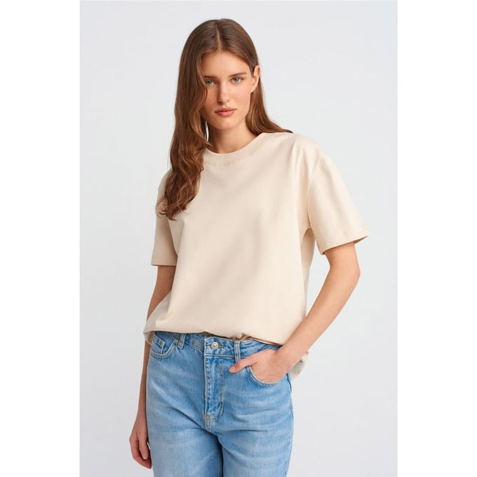 Dames Katoenen Crew Neck T-Shirt