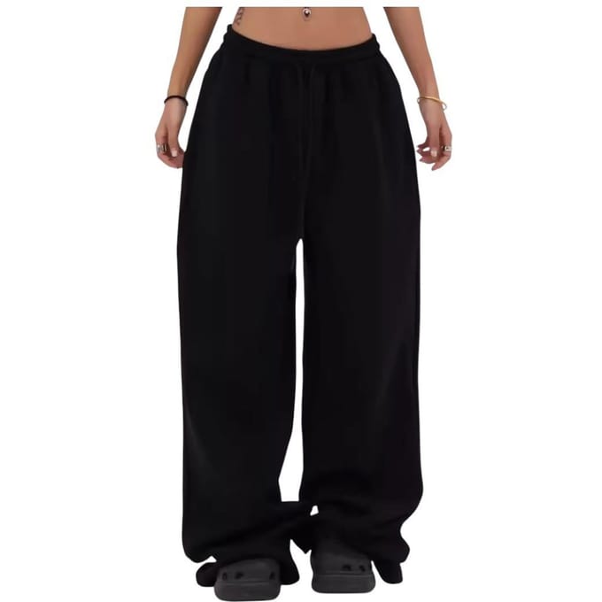 Dames High Waist Trekkoord Losse Dans Sportbroek M black