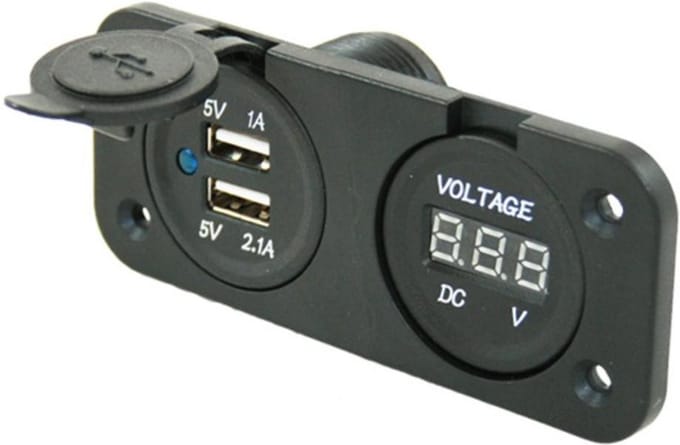 Power Line Voltmeter + 2x USB Lader Inbouw Zwart