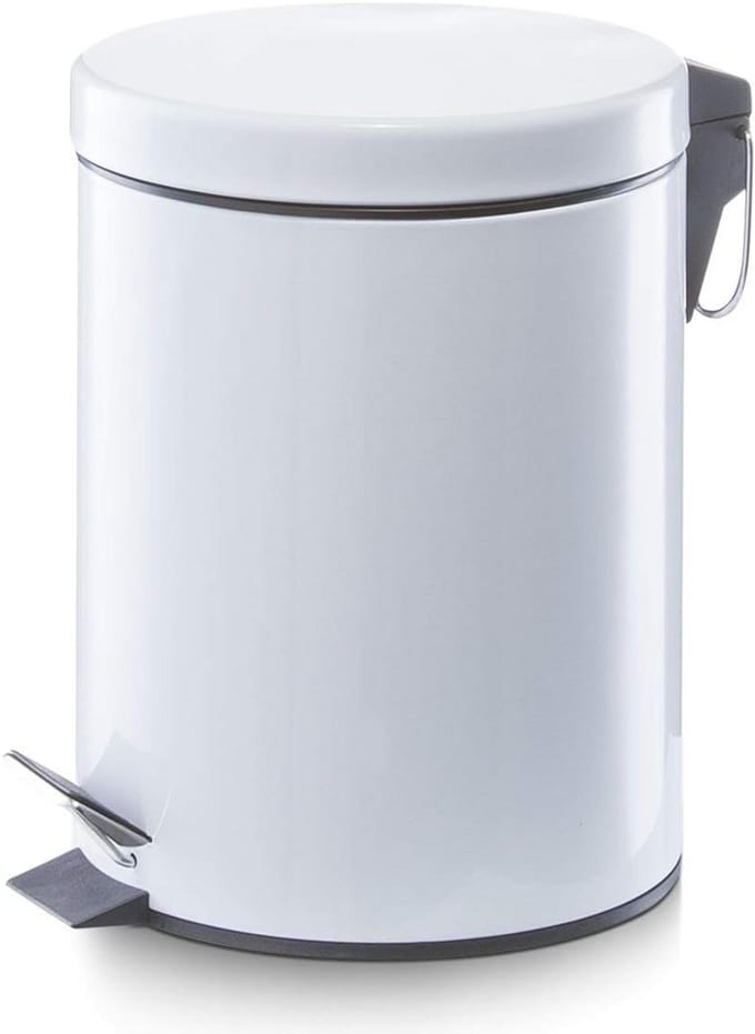 Pedalemmer 5 liter Wit - Ronde Metalen Prullenbak met Trapsysteem