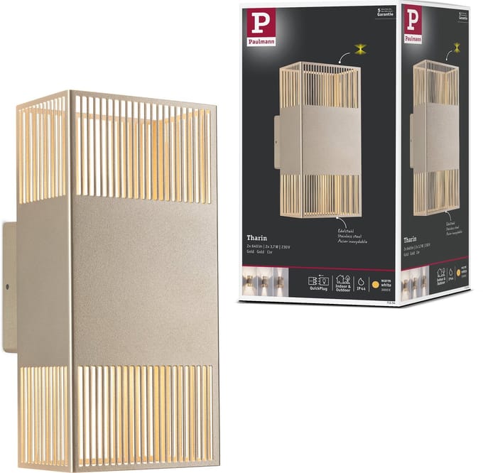 LED-wandlamp Tharin IP44 3000K 120x250 mm 2x3,7W Goud