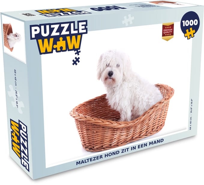 Puzzel Maltezer hond zit in een mand - Legpuzzel - Puzzel 1000 stukjes volwassenen