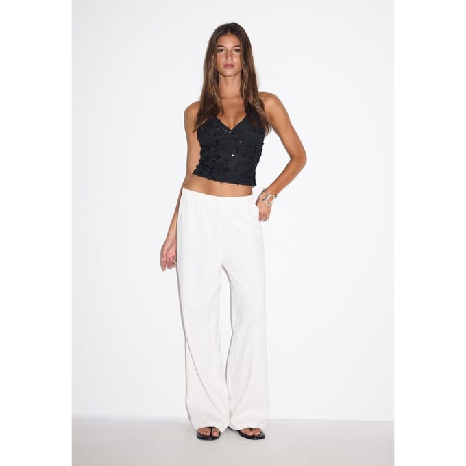 Stradivarius Haltertop met glanzend borduursel  Zwart M