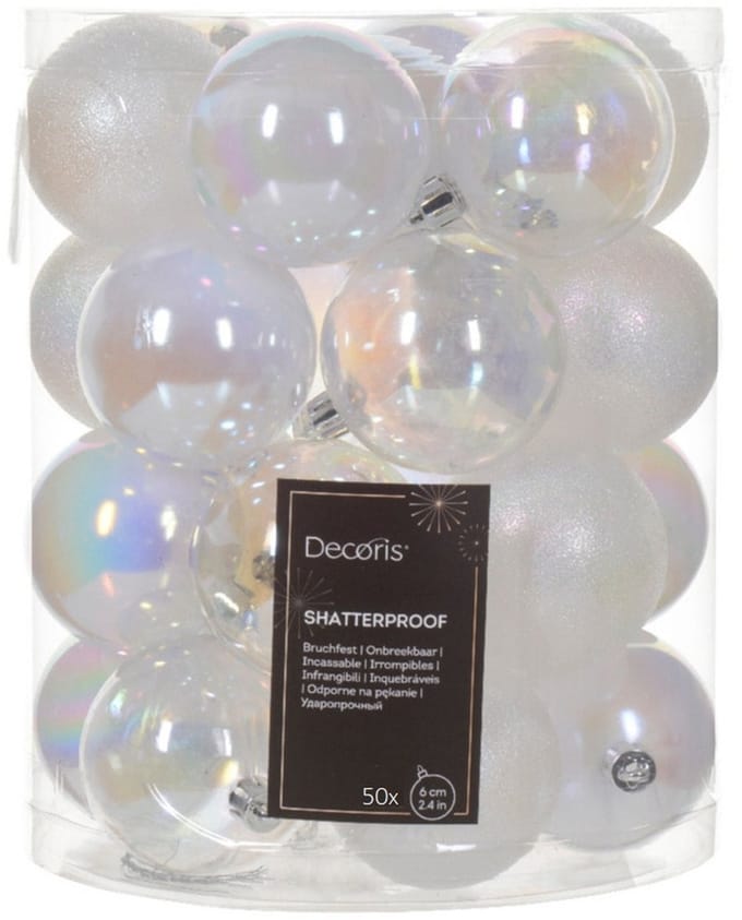 Decoris Kerstballen - 50x st - transparant parelmoer - D6 cm - kunststof - kerstversiering