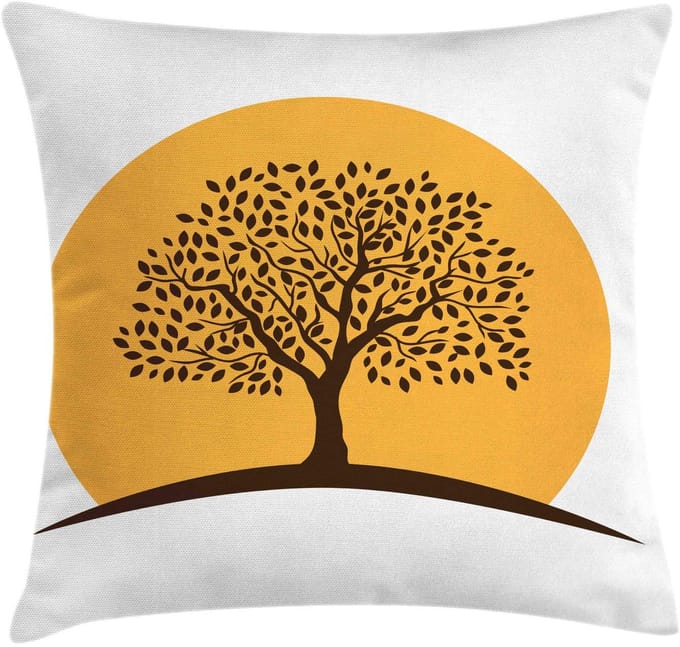 ABAKUHAUS Bladeren Kussenhoes – Boom des Levens Botanie – 45×45 cm – Wit/Oranje