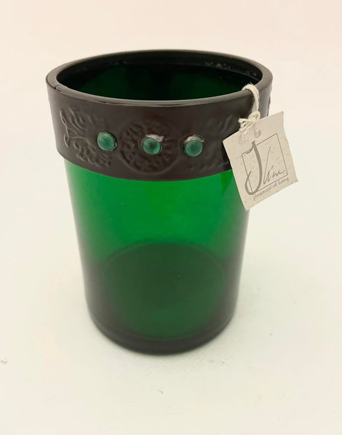 J-line theelicht houder sila + parels groen metaal/glas 11,5x8cm