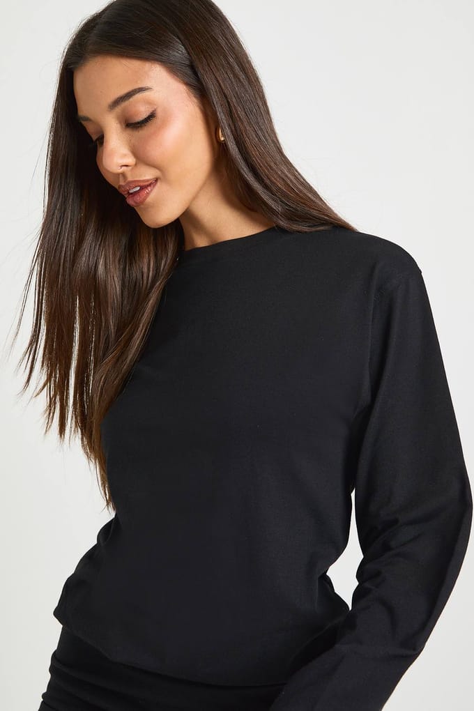 boohoo Dames Gerimpelde Lange Mouw T-shirt Mini Jurk | Black | Maat: 8