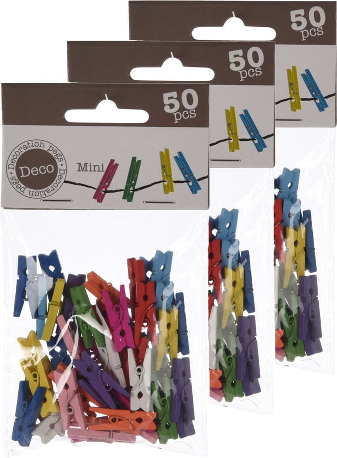 Home & Styling collection decoratie knijpers - 150x stuks - gekleurd