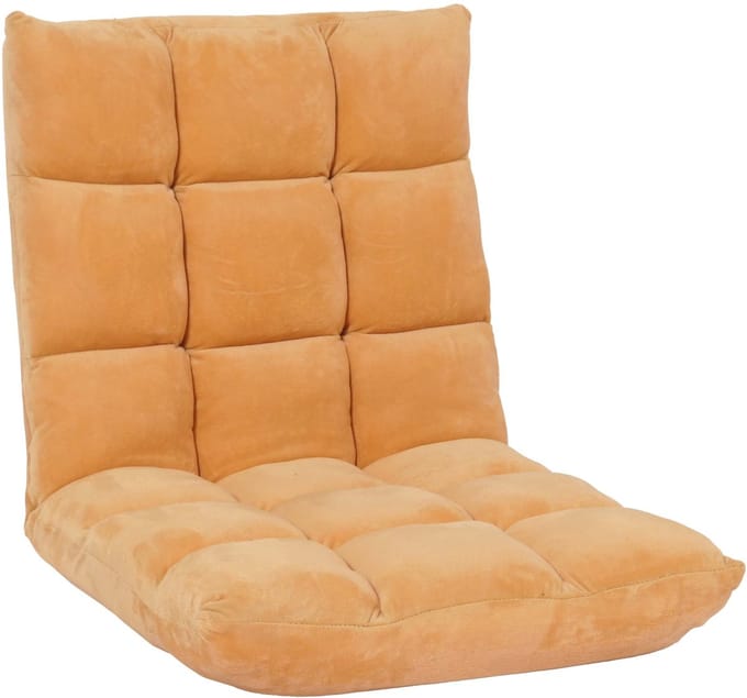Vloer fauteuil MCW-N43, relax vloer kussen opklapbare fauteuil 6 ligstanden, stevig frame fluweel ~ lichtbruin