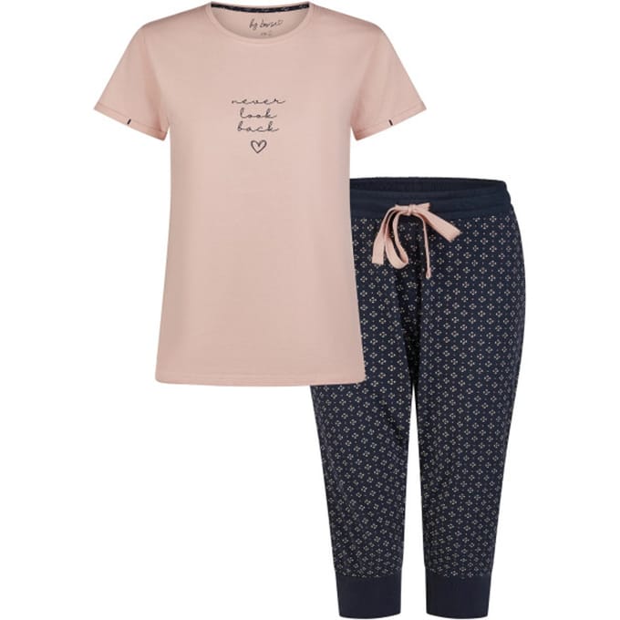 By Louise Essential Dames Capri Pyjama Driekwart AOP Roze - Maat S