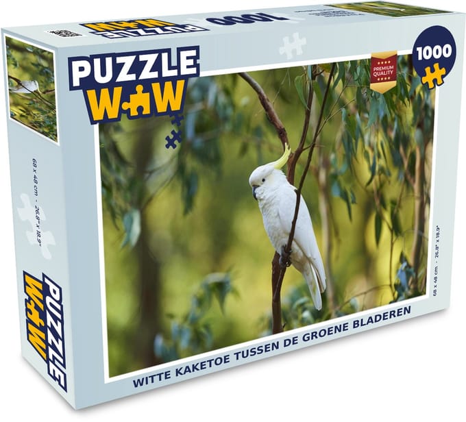 Puzzel Witte kaketoe tussen de groene bladeren - Legpuzzel - Puzzel 1000 stukjes volwassenen