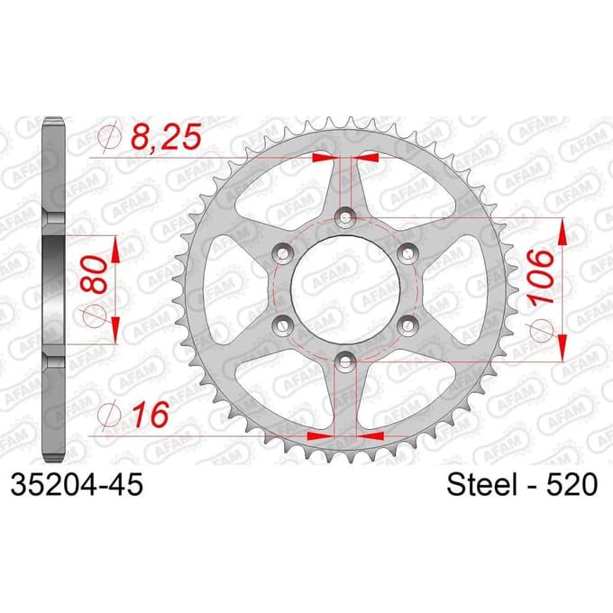 Stalen motortandwiel achteraan Afam 520 45 dents