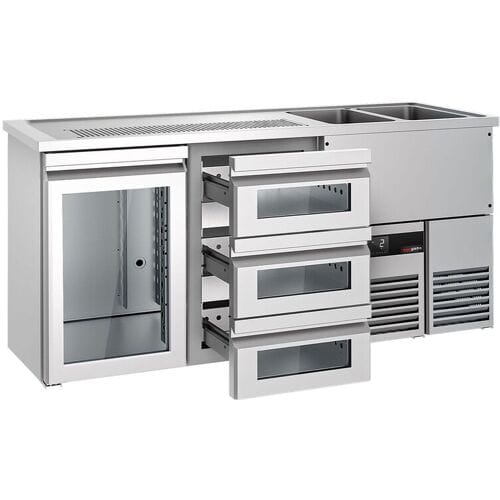 GGM Gastro Bierkoeling PREMIUM - 1950x700mm - 1 glazen deur & 3 laden zilver