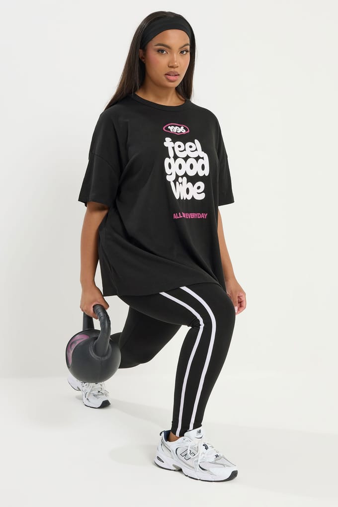 Yours Active Zwart Feel Good Vibe Tshirt Size 44