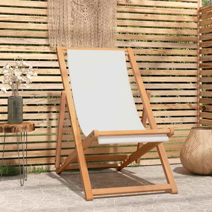 vidaXL - Ligstoel - 56x105x96 - cm - teakhout - crème