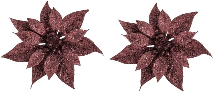 Kerstboomversiering Kerstster - 2x - 18 cm - donkerrood glitter - op clip - ornament