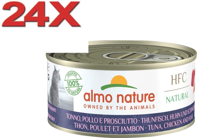 24x Almo Nature HFC - Kattenvoer Natvoer Blik - Cuisine - Tonijn & Kip & Ham - 70g