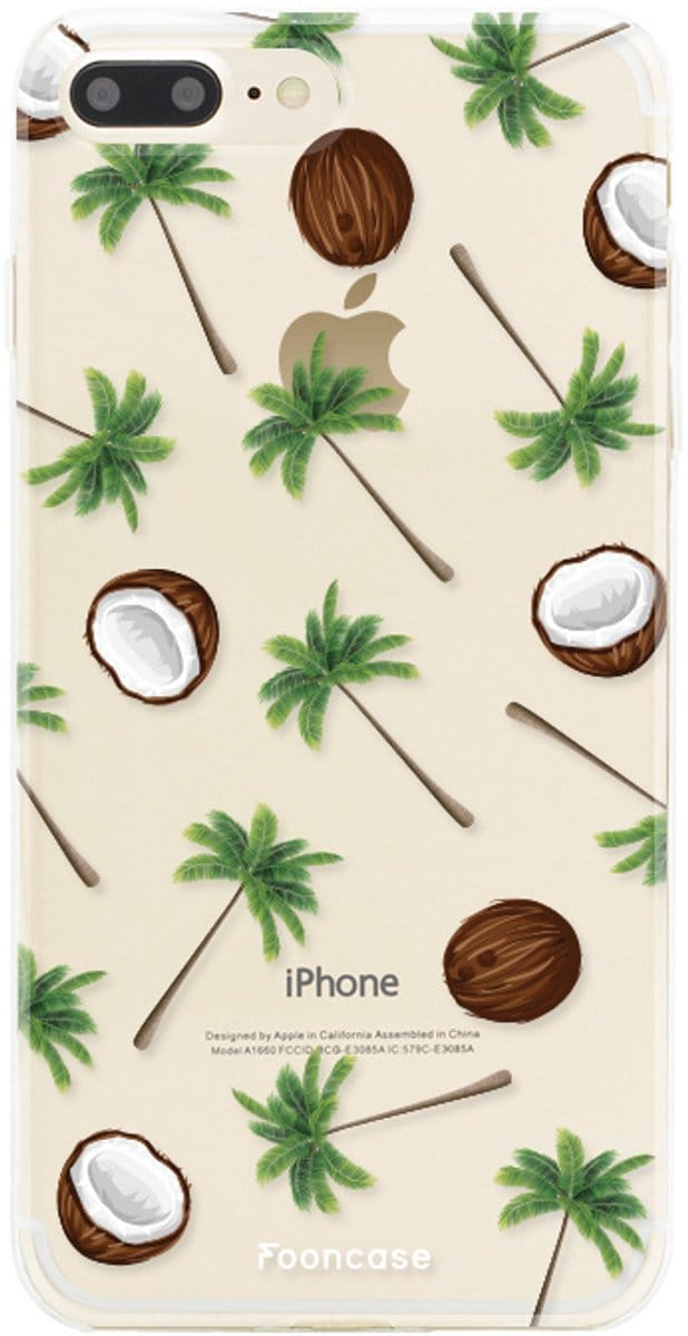 Fooncase Hoesje Geschikt voor iPhone 7 Plus - Shockproof Case - Back Cover / Soft Case - Coco Paradise / Kokosnoot / Palmboom