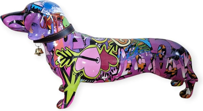 Gilde Handwerk - Beeld - Sculptuur - Teckel - Polyresin - Streetart -Graffity - 40x12x22cm