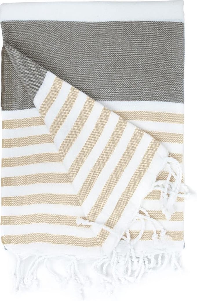 The One Towelling Hamamdoek - Bruin/Crème -100x180cm
