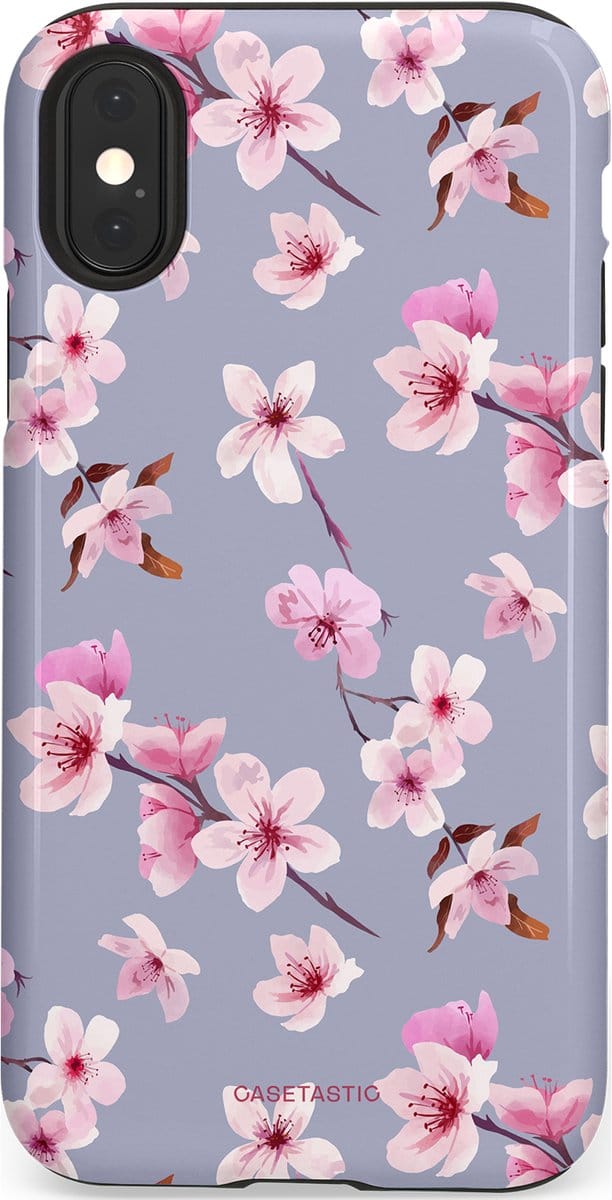 Casetastic hoesje geschikt voor Apple iPhone X / Apple iPhone XS - Dubbellaagse bescherming - Bloemsem Bries - Fashion Case - Zilver Lichtroze Lila