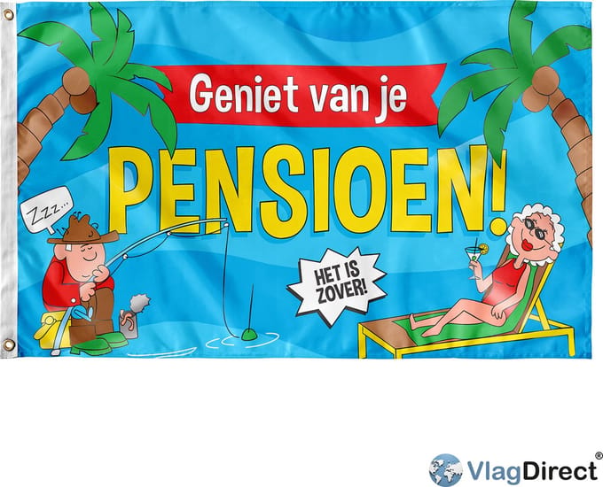 VlagDirect - Pensioen vlag - pensioensfeest vlag - 90 x 150 cm.