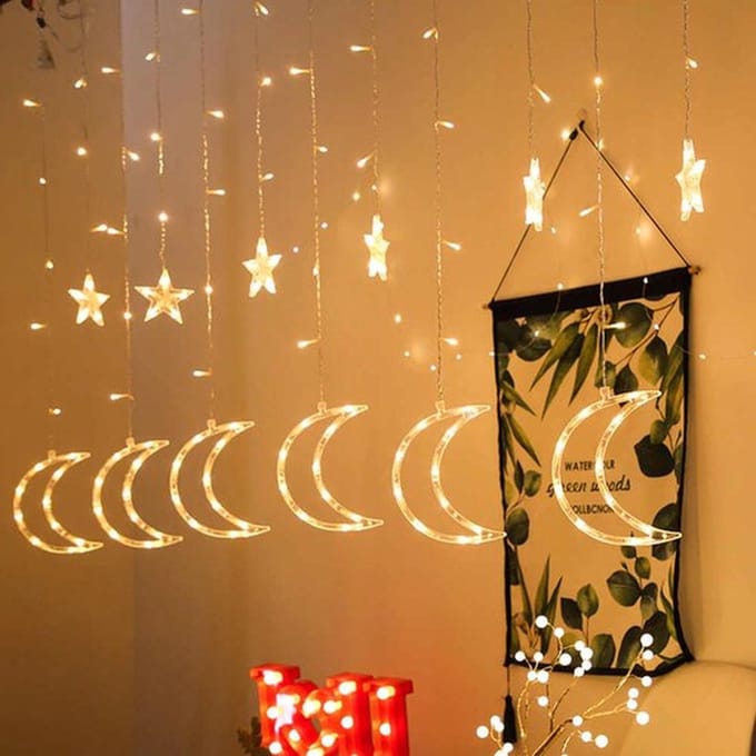 Groenovatie LED Kerstverlichting - Maan - Lichtgordijn - 3.5 Meter - Warm Wit