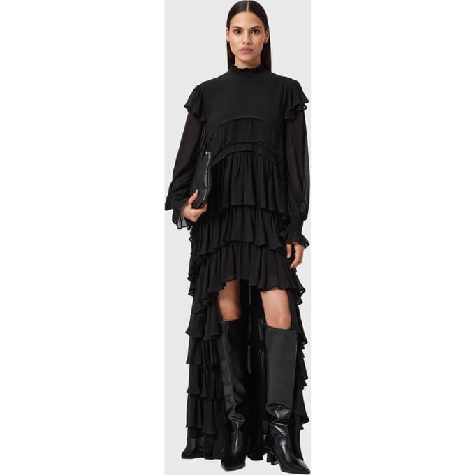 AllSaints Cavarly Ls Maxi Dres Black Größe: 2 | Maxikleider Outlet | Damen | Schwarz
