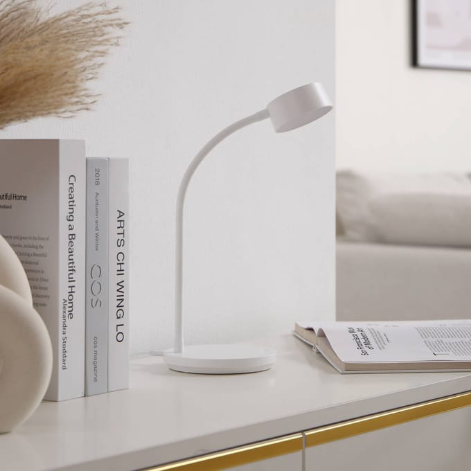 Lindby - bureaulamp- met dimmer - 1licht - Kunststof, metaal - H: 38.5 cm - wit - Inclusief lichtbron