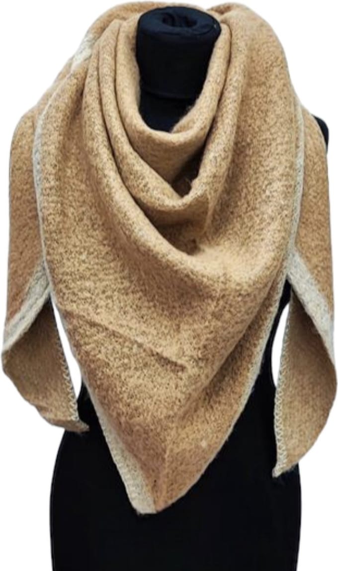 Warme Driehoekige Sjaal - 2-Zijdig - Beige/Khaki - 180 x 135 cm (AC232#)