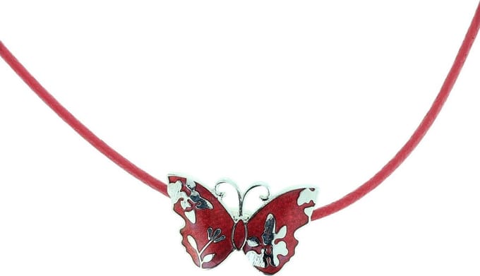 Behave - Vlinder ketting dames - Rode emaille - Romantische stijl