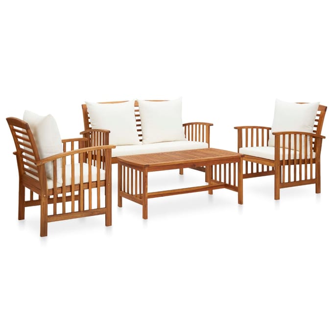 vidaXL - 4-delige - Loungeset - met - kussens - massief - acaciahout