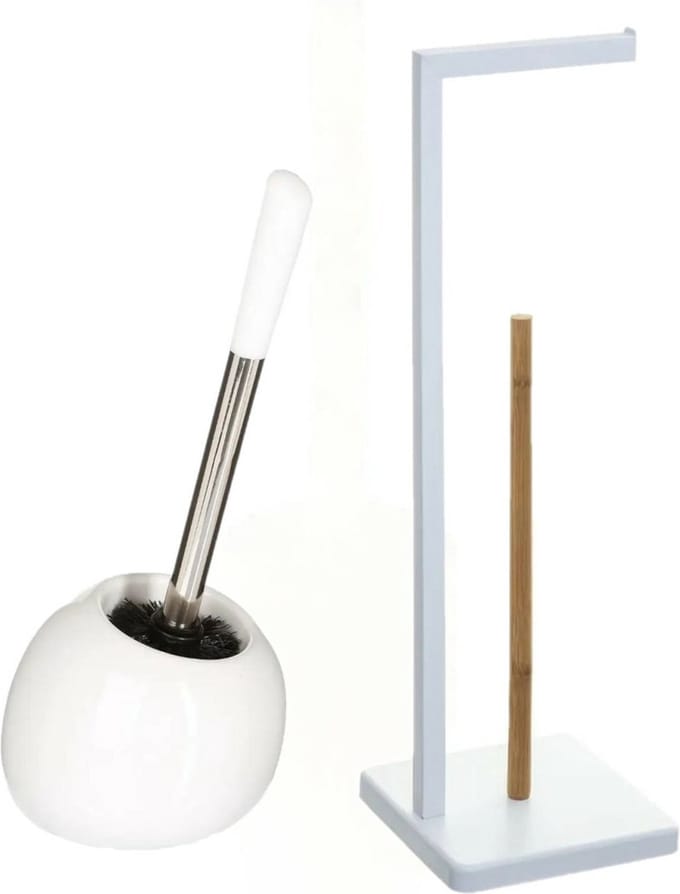 5Five - WC-borstel/toiletborstel met toiletrolhouder set in het wit