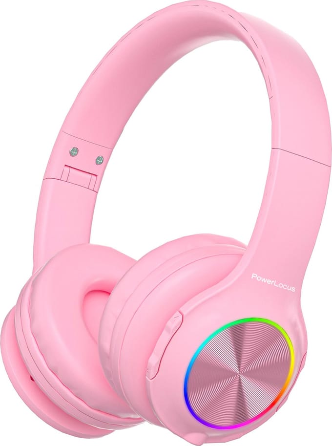 PowerLocus PLED Draadloze Koptelefoon Over-Ear voor Kinderen - LED lampjes - met Microfoon - Micro SD poort - Roze