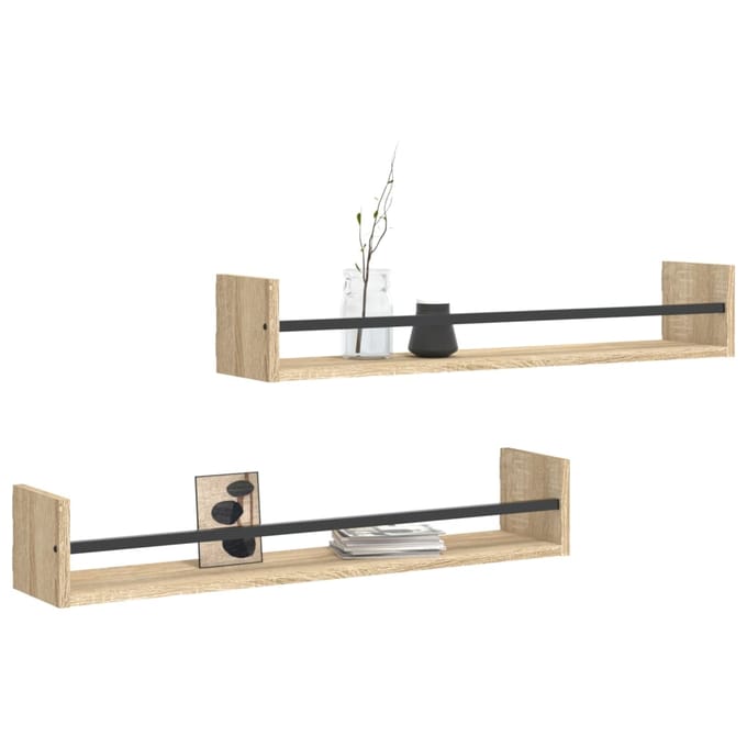 vidaXL - Wandschappen - met - stangen - 2 - st - 80x16x14 - cm - Sonoma - eikenkleurig