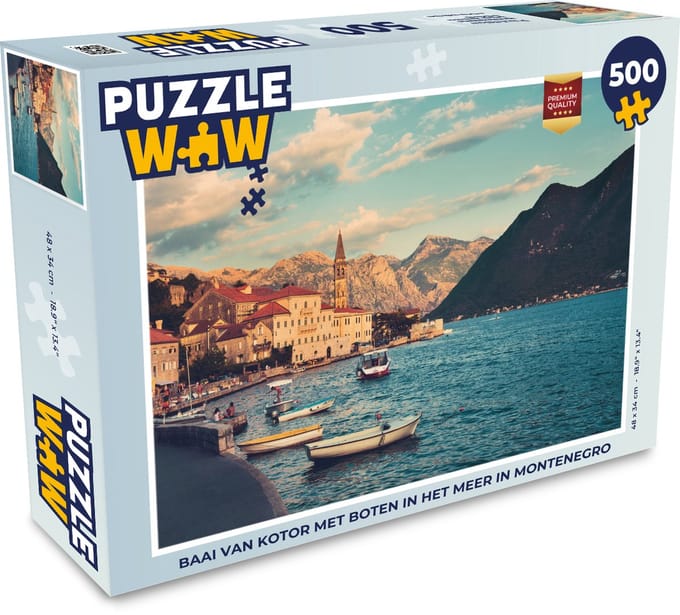 Puzzel Baai van Kotor met boten in het meer in Montenegro - Legpuzzel - Puzzel 500 stukjes