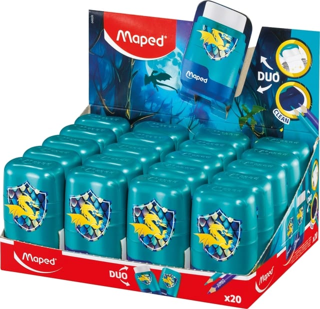 Puntenslijper Maped Connect Dragon 2-gaats met gum display a 20 stuks blauw | 20 stuks