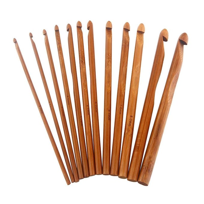 12/set doe-het-zelf haaknaaldenset Bamboe Handvat Haaknaalden Gereedschap Knutselen 3mm-10mm 12pcs brown