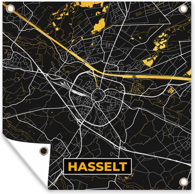 Tuindoek Kaart - Goud - Plattegrond - Hasselt - Stadskaart - 100x100 cm